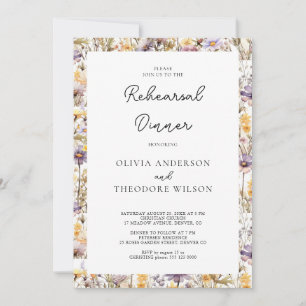 Elegant Purple Floral Wedding Rehearsal Dinner Invitation