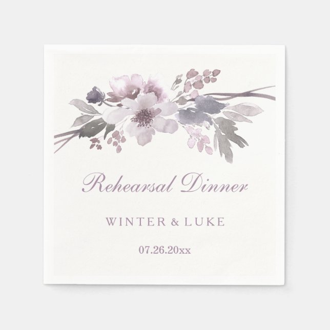 Elegant Purple Floral Wedding Rehearsal Dinner Napkin (Front)