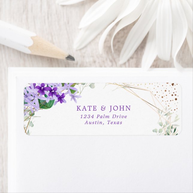Elegant Purple Floral Wedding Return Address Label (Insitu)
