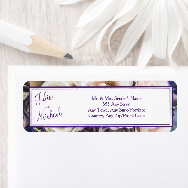 Elegant Purple Floral Wedding Return Address Label (Insitu)