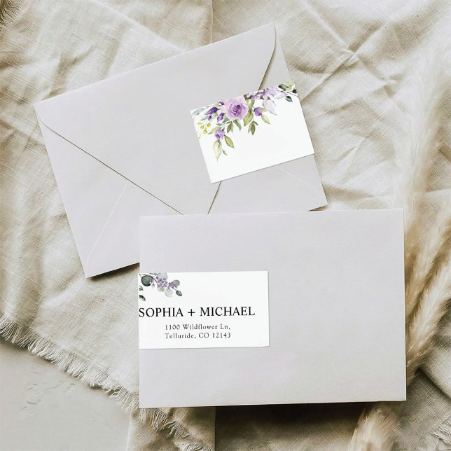 Elegant Purple Floral Wedding Return Address Label (Creator Uploaded)