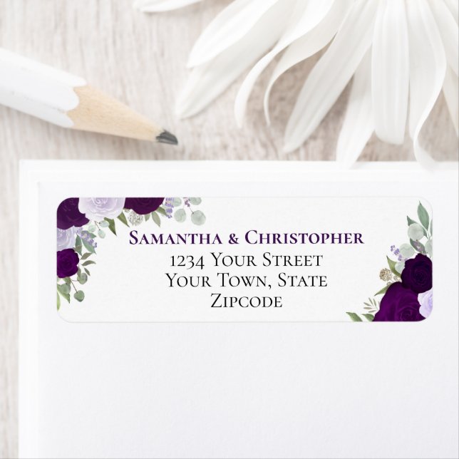 Elegant Purple Floral Wedding Return Address Label (Insitu)