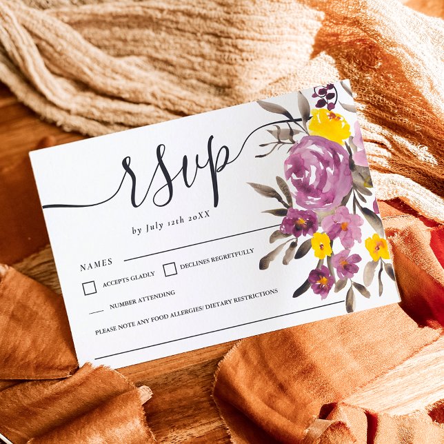 Elegant Purple floral wedding rsvp monogram Card (Elegant Purple floral wedding rsvp monogram)