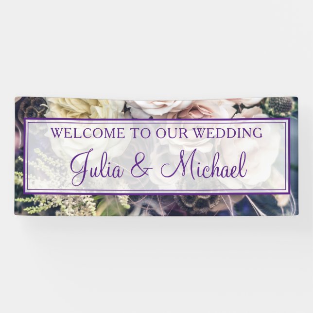 Elegant Purple Floral Wedding Welcome Reception Banner (Horizontal)