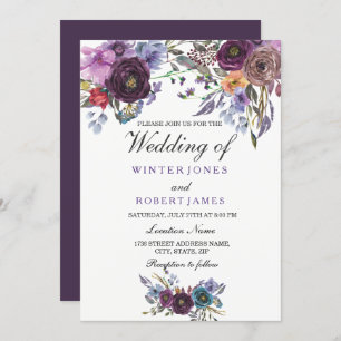 Elegant Purple Floral Winter Wedding Invitation