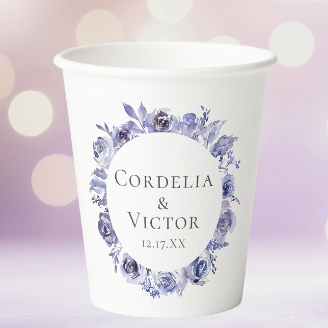 Elegant Purple Floral Wreath Wedding Custom Paper Cups (Creator Uploaded)