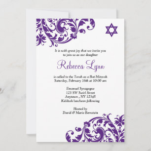 Elegant Purple Flourish Bat Mitzvah Invitation