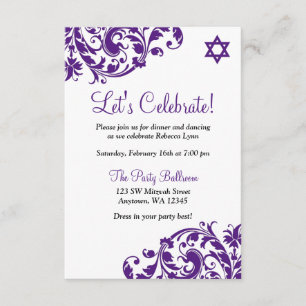 Elegant Purple Flourish Bat Mitzvah Reception Invitation