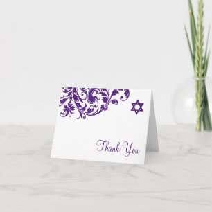 Elegant Purple Flourish Bat Mitzvah Thank You Card