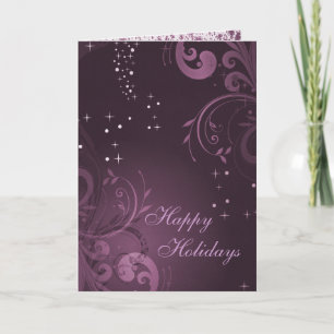 Elegant Purple Flourishes & Snowflakes Holiday Card