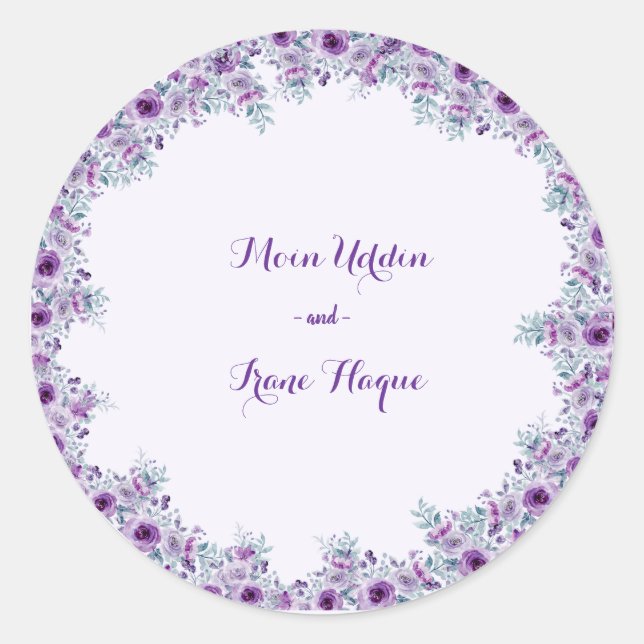 Elegant purple flower  classic round sticker (Front)
