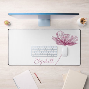 Elegant Purple Flower Cute Boho Girly White Custom Desk Mat
