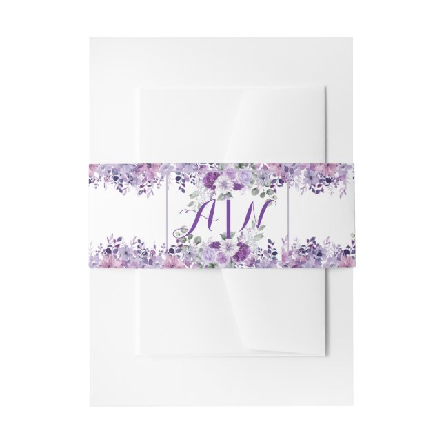 Elegant purple flower  invitation belly band (Front Example)