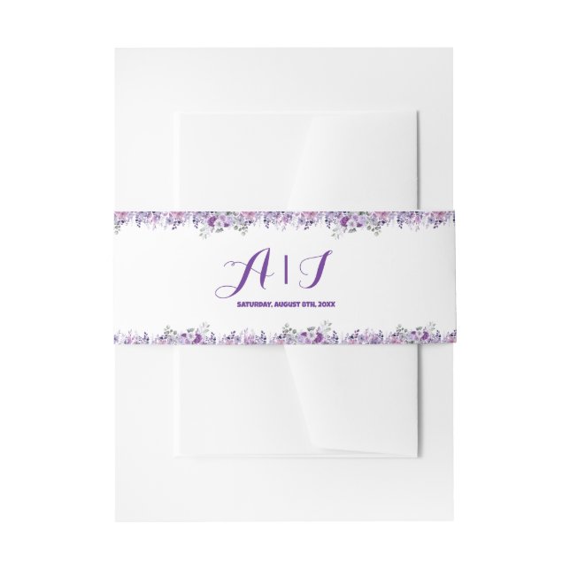Elegant purple flower  invitation belly band (Front Example)
