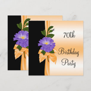 Elegant Purple Flower & Orange Ribbon 70th Invitation
