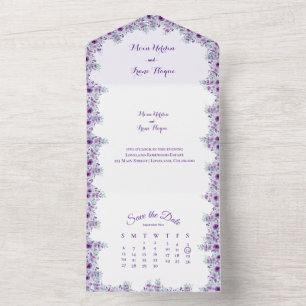 Elegant purple flower Wedding All In One Invitation