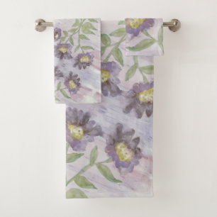 Elegant Purple Flowered Bath Towel Set