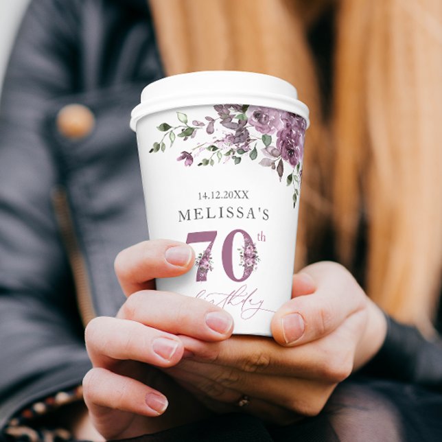 Elegant Purple Flowers 70th Birthday Party Paper Cups (Creator Uploaded)