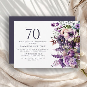 Elegant Purple Flowers Adult 70th Birthday Invitation