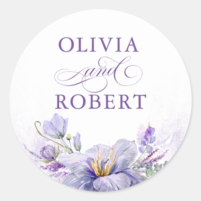 Elegant Purple Flowers and Gold Wedding Seals (Front)