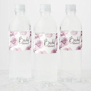 elegant purple flowers bridal shower water bottle label