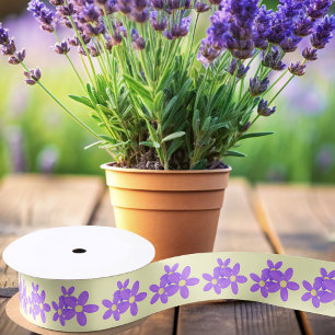 Elegant Purple Flowers Floral Cream Satin Ribbon