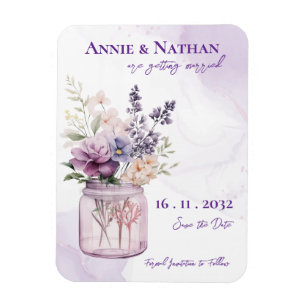 Elegant Purple Flowers In Mason Jar Floral Wedding Magnet