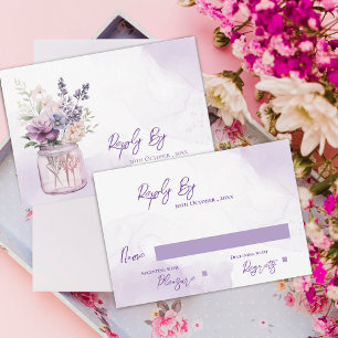 Elegant Purple Flowers In Mason Jar Floral Wedding RSVP Card