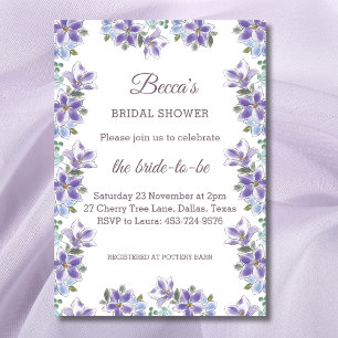 Elegant Purple Flowers Lilac Floral Bridal Shower Invitation