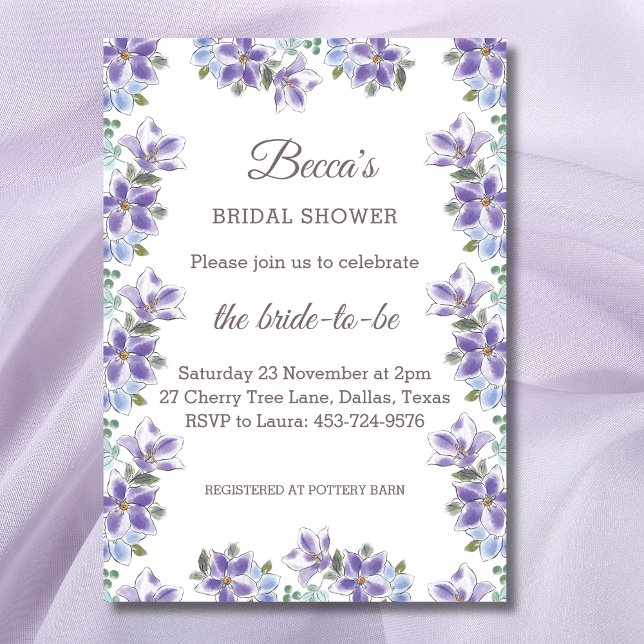 Elegant Purple Flowers Lilac Floral Bridal Shower Invitation (Creator Uploaded)
