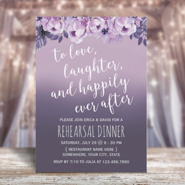 Elegant Purple Flowers Mauve Rehearsal Dinner Invitation (Creator Uploaded)