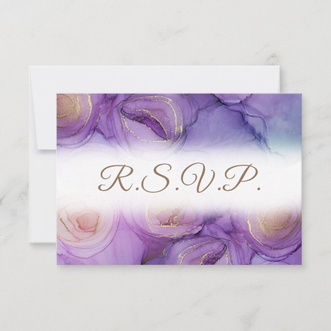 Elegant Purple Flowers QR Code Wedding RSVP Card (Front)