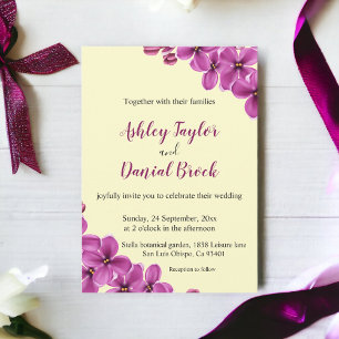 Elegant Purple Flowers Rustic Fall Floral Wedding Invitation