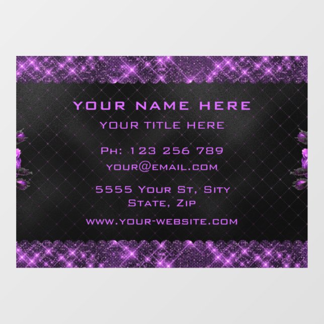 Elegant Purple Flowers Sparkly Glitter Frame Black (Sheet)