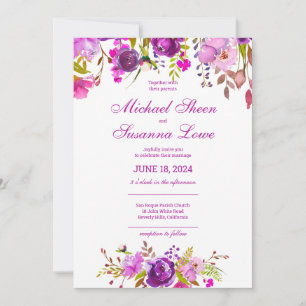 Elegant Purple Flowers Wedding Invitation