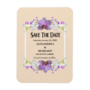 Elegant Purple Flowers Wedding Save The Date Magnet