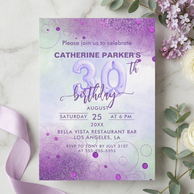 Elegant Purple Foil Balloon 30th Birthday Invitation (Creator Uploaded)
