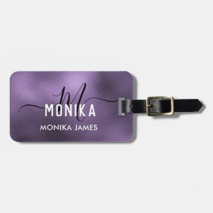 Elegant Purple Foil Monogram Custom Luggage Tag