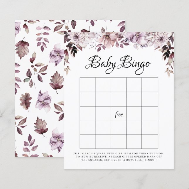 Elegant Purple Foliage Baby Bingo Game (Front/Back)