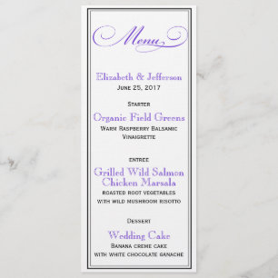 Elegant Purple Formal Script Wedding Menu Card