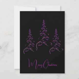 Elegant Purple Fractal Christmas Tree on Black  Holiday Card