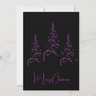 Elegant Purple Fractal Christmas Tree on Black  Invitation