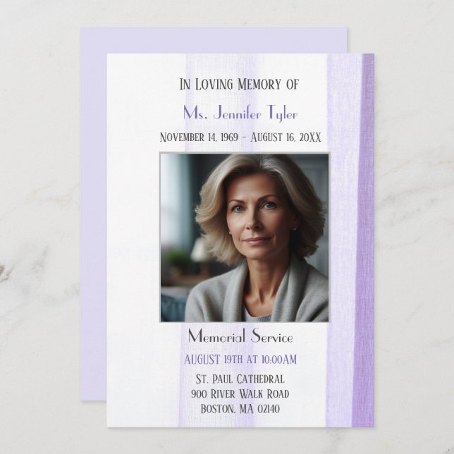 Elegant Purple  Funeral Memorial Ceremony  Invitation (Front/Back)
