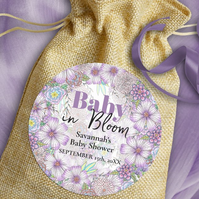 Elegant Purple Garden Flowers Baby in Bloom  Classic Round Sticker (Creator Uploaded)