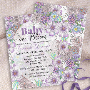 Elegant Purple Garden Flowers Baby in Bloom  Invitation