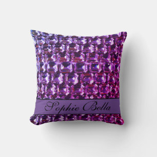 Elegant purple gemstones diamonds calligraphy cushion
