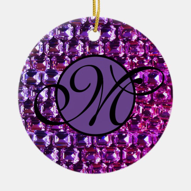 Elegant purple gemstones diamonds ceramic ornament (Front)