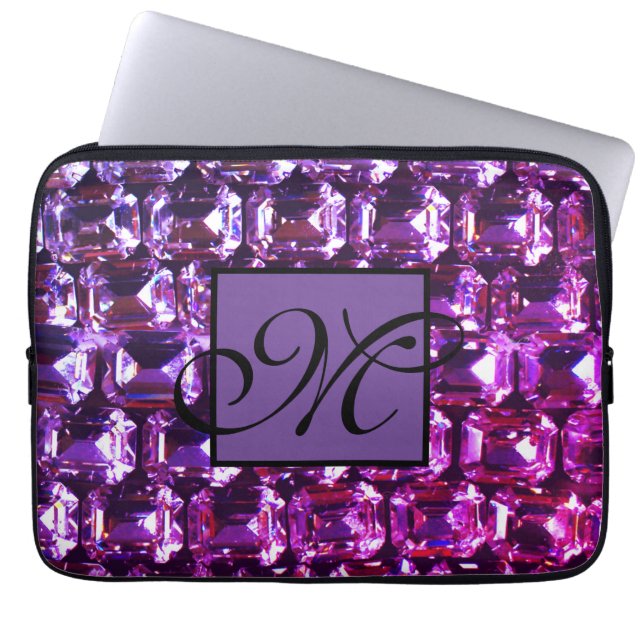 Elegant purple gemstones diamonds laptop sleeve (Front)