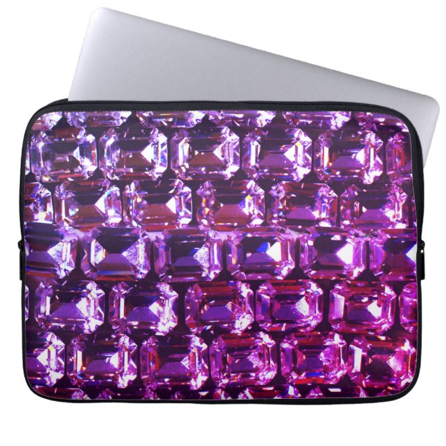 Elegant purple gemstones diamonds laptop sleeve (Front)