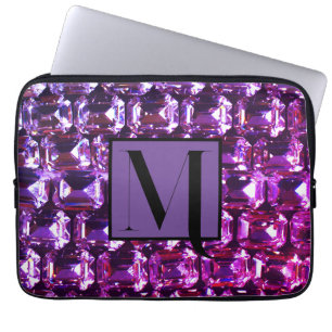Elegant purple gemstones diamonds laptop sleeve